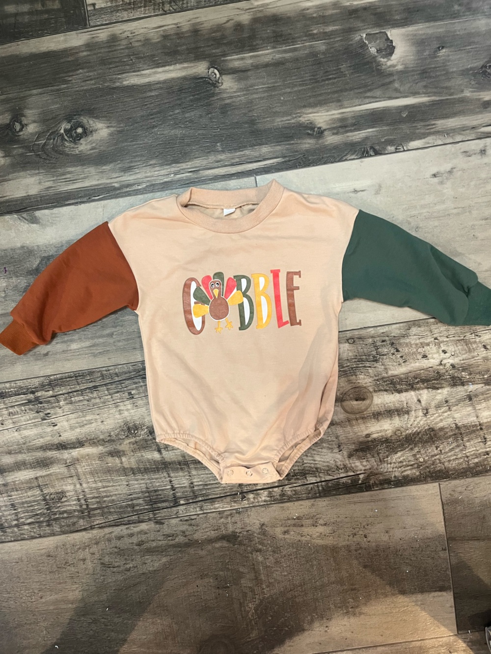 Gobble Turkey Thanksgiving Raglan Bodysuit 18-24M Like New